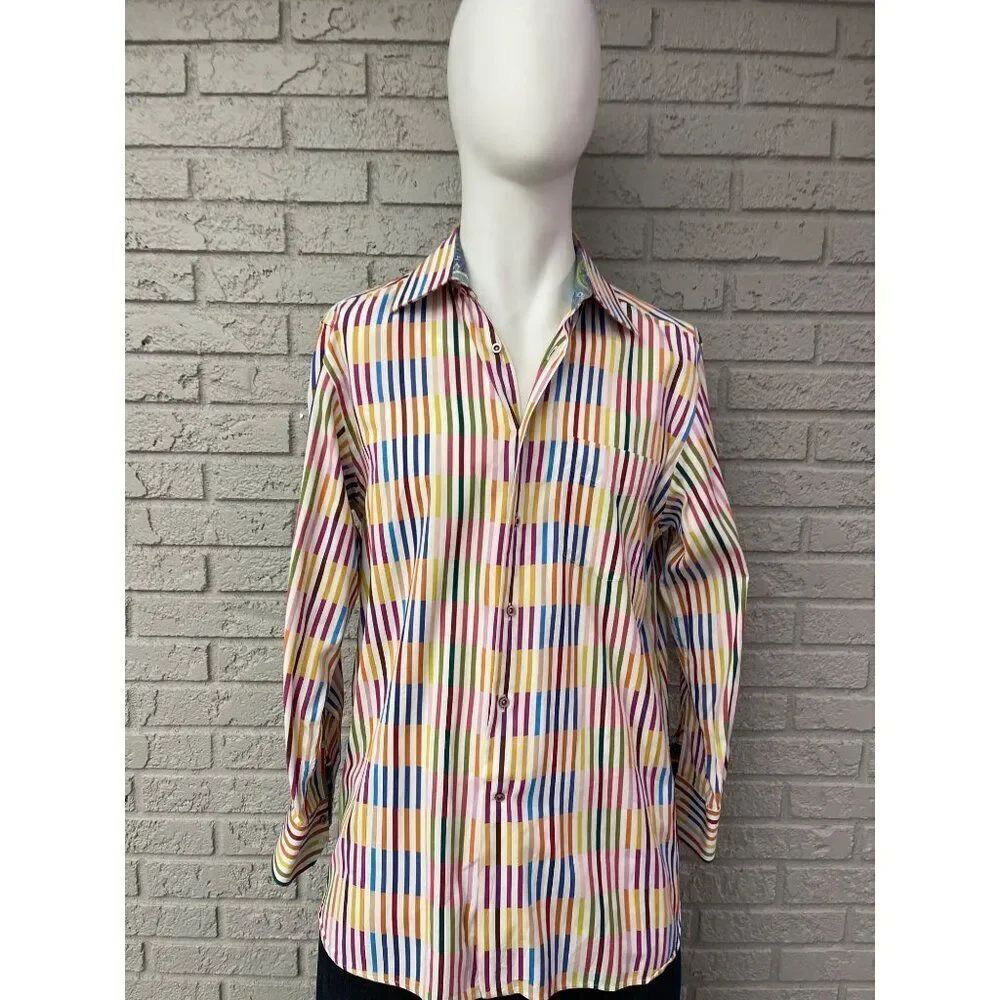Riscatto Men Multicolored Striped Long Sleeve Woven Dress Shirt Size XL